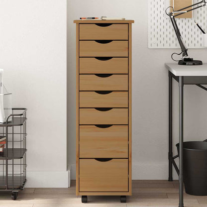 Rolling Cabinet with Drawers "MOSS" Honey Brown Solid Wood Pine