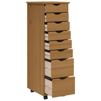 Rolling Cabinet with Drawers "MOSS" Honey Brown Solid Wood Pine