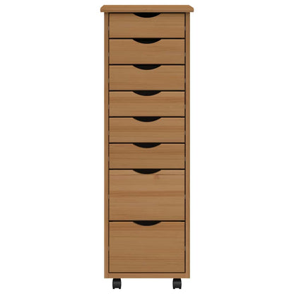 Rolling Cabinet with Drawers "MOSS" Honey Brown Solid Wood Pine