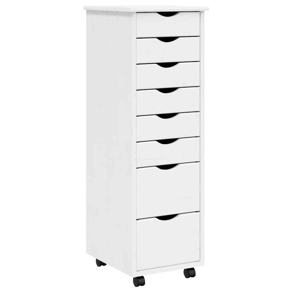 Rolling Cabinet with Drawers "MOSS" White Solid Wood Pine