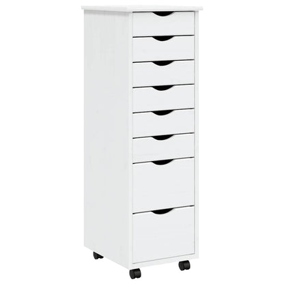 Rolling Cabinet with Drawers "MOSS" White Solid Wood Pine