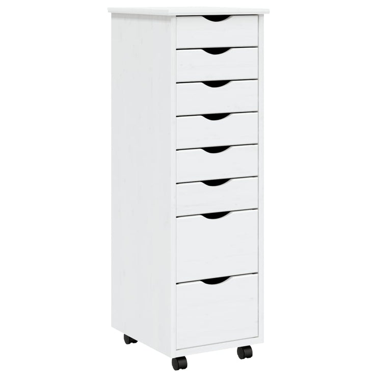 Rolling Cabinet with Drawers MOSS White Solid Wood Pine