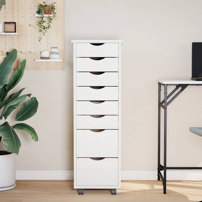 Rolling Cabinet with Drawers "MOSS" White Solid Wood Pine