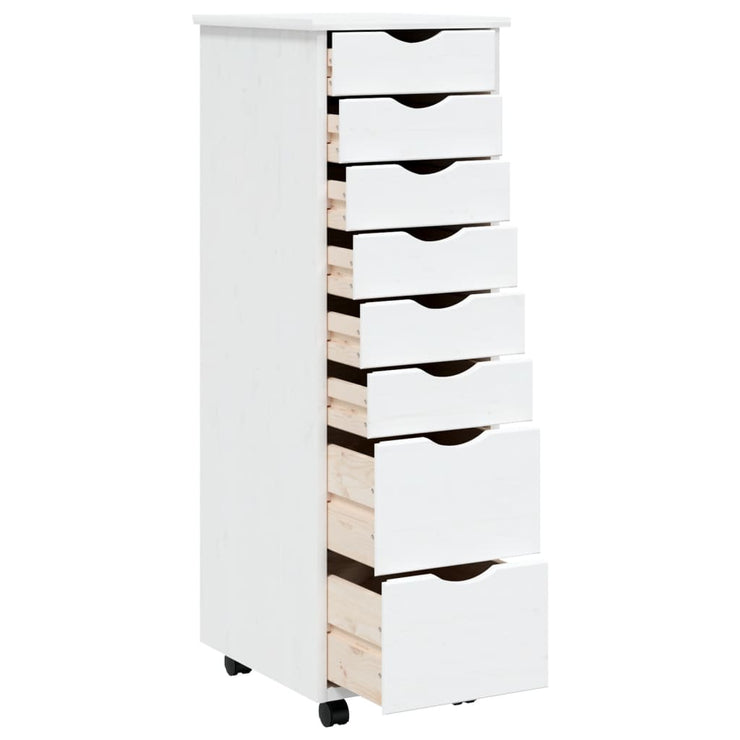 Rolling Cabinet with Drawers MOSS White Solid Wood Pine