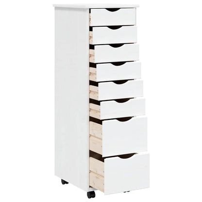 Rolling Cabinet with Drawers "MOSS" White Solid Wood Pine