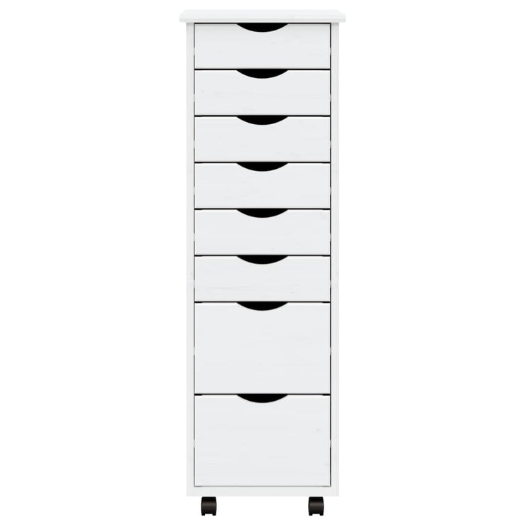 Rolling Cabinet with Drawers MOSS White Solid Wood Pine