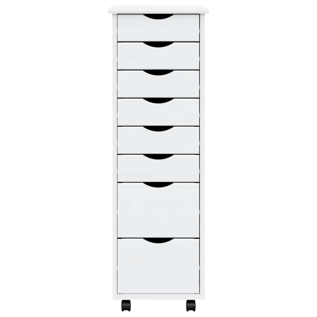 Rolling Cabinet with Drawers "MOSS" White Solid Wood Pine