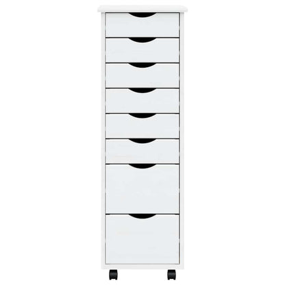 Rolling Cabinet with Drawers "MOSS" White Solid Wood Pine