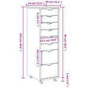Rolling Cabinet with Drawers MOSS White Solid Wood Pine