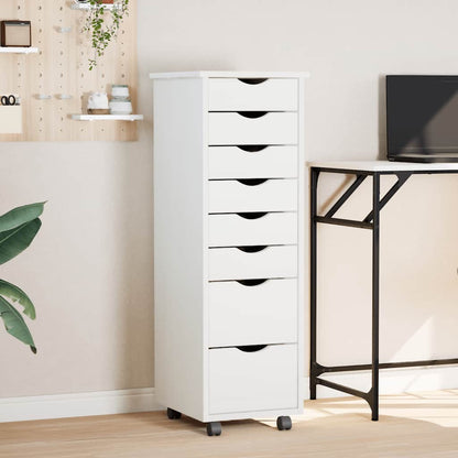 Rolling Cabinet with Drawers "MOSS" White Solid Wood Pine