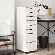 Rolling Cabinet with Drawers MOSS White Solid Wood Pine