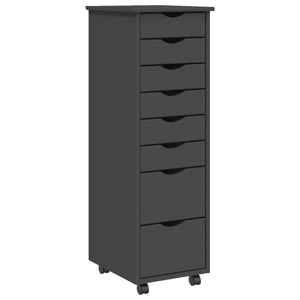 Rolling Cabinet with Drawers "MOSS" Grey Solid Wood Pine