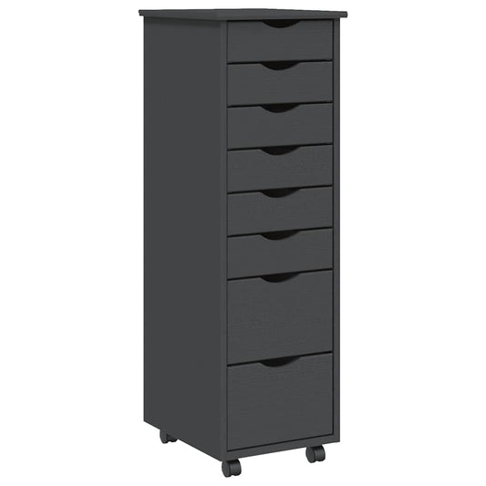 Rolling Cabinet with Drawers "MOSS" Grey Solid Wood Pine