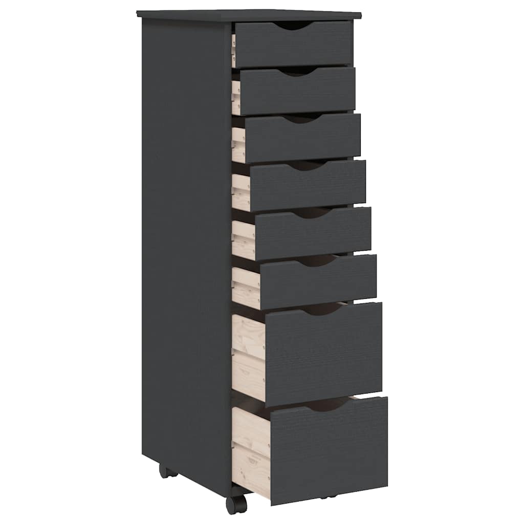 Rolling Cabinet with Drawers "MOSS" Grey Solid Wood Pine