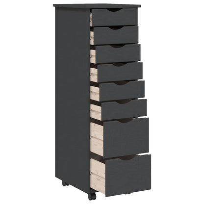 Rolling Cabinet with Drawers "MOSS" Grey Solid Wood Pine