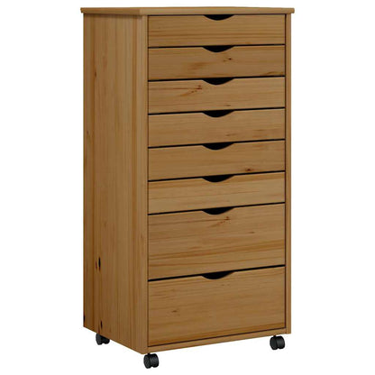Rolling Cabinet with Drawers "MOSS" Honey Brown Solid Wood Pine