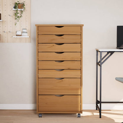 Rolling Cabinet with Drawers "MOSS" Honey Brown Solid Wood Pine