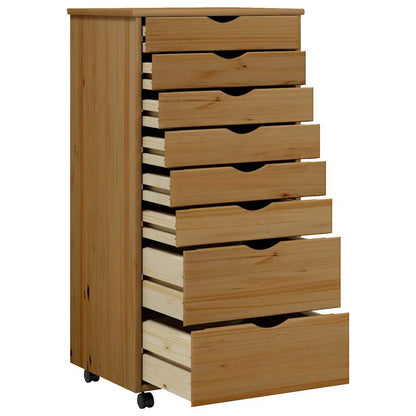 Rolling Cabinet with Drawers "MOSS" Honey Brown Solid Wood Pine