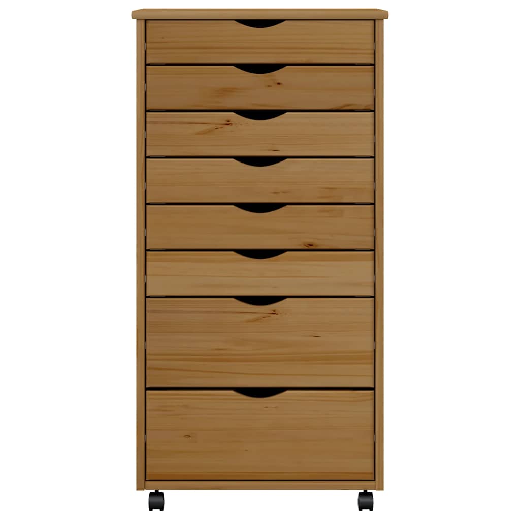 Rolling Cabinet with Drawers "MOSS" Honey Brown Solid Wood Pine