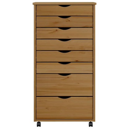 Rolling Cabinet with Drawers "MOSS" Honey Brown Solid Wood Pine