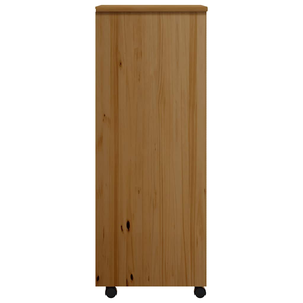 Rolling Cabinet with Drawers "MOSS" Honey Brown Solid Wood Pine