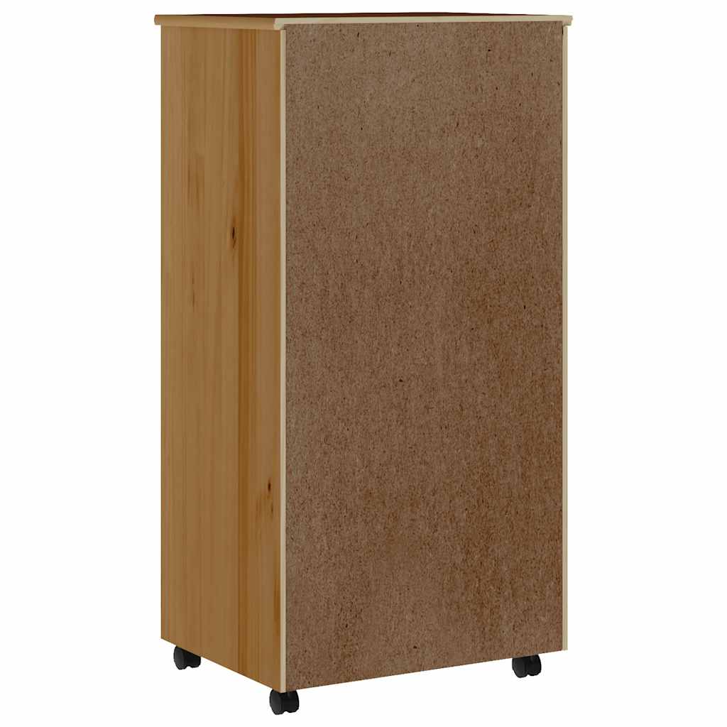 Rolling Cabinet with Drawers "MOSS" Honey Brown Solid Wood Pine