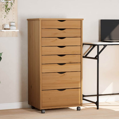 Rolling Cabinet with Drawers "MOSS" Honey Brown Solid Wood Pine