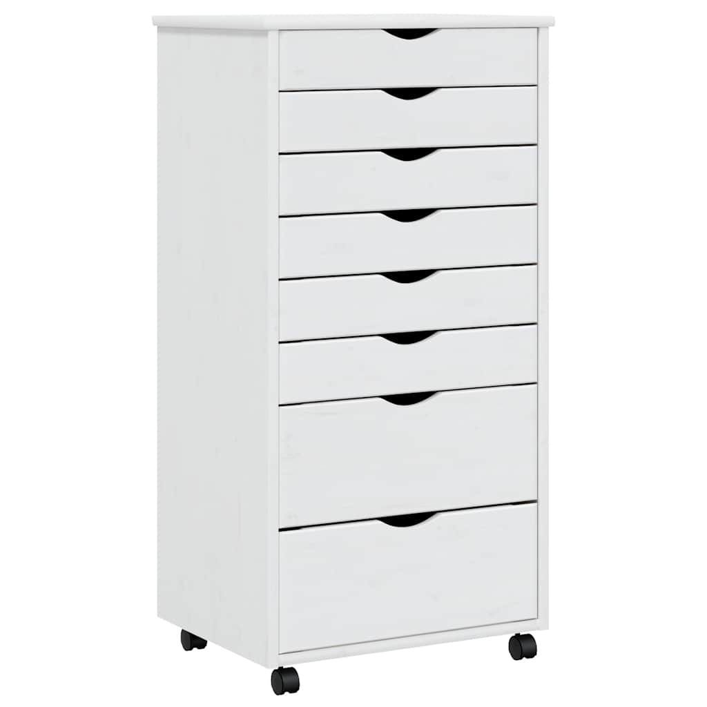 Rolling Cabinet with Drawers "MOSS" White Solid Wood Pine