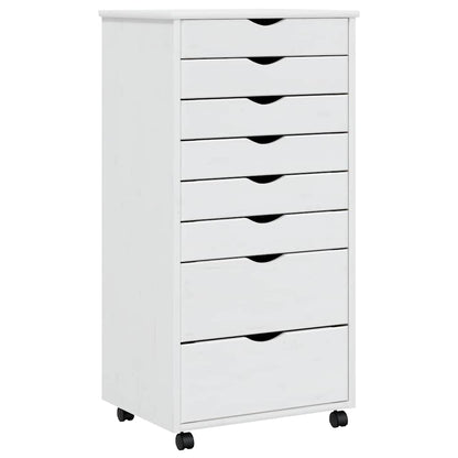 Rolling Cabinet with Drawers "MOSS" White Solid Wood Pine