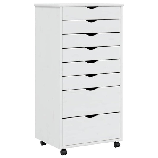 Rolling Cabinet with Drawers "MOSS" White Solid Wood Pine