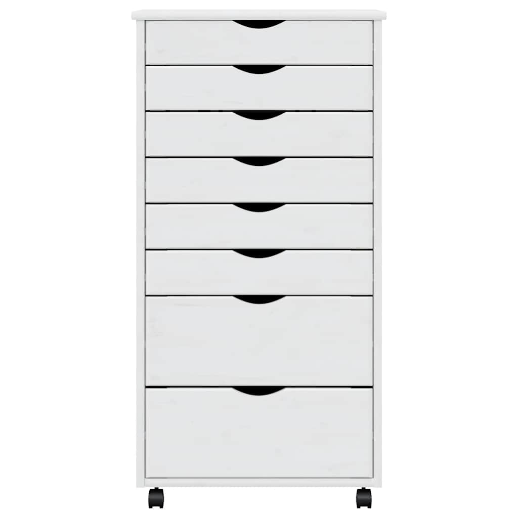 Rolling Cabinet with Drawers "MOSS" White Solid Wood Pine