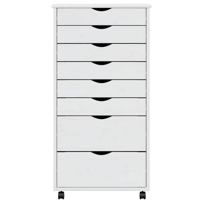 Rolling Cabinet with Drawers "MOSS" White Solid Wood Pine