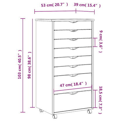 Rolling Cabinet with Drawers "MOSS" White Solid Wood Pine