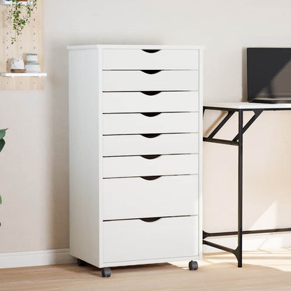 Rolling Cabinet with Drawers "MOSS" White Solid Wood Pine
