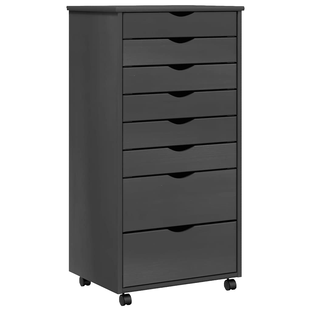 Rolling Cabinet with Drawers "MOSS" Grey Solid Wood Pine