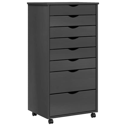 Rolling Cabinet with Drawers "MOSS" Grey Solid Wood Pine