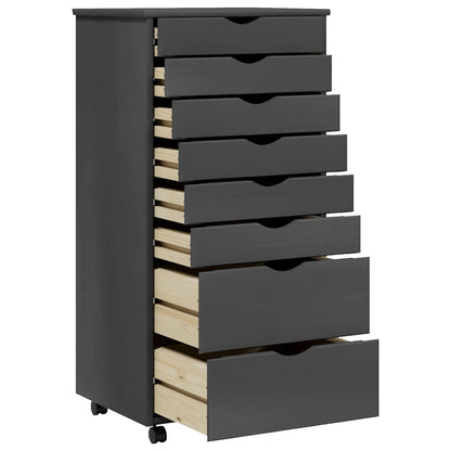 Rolling Cabinet with Drawers "MOSS" Grey Solid Wood Pine