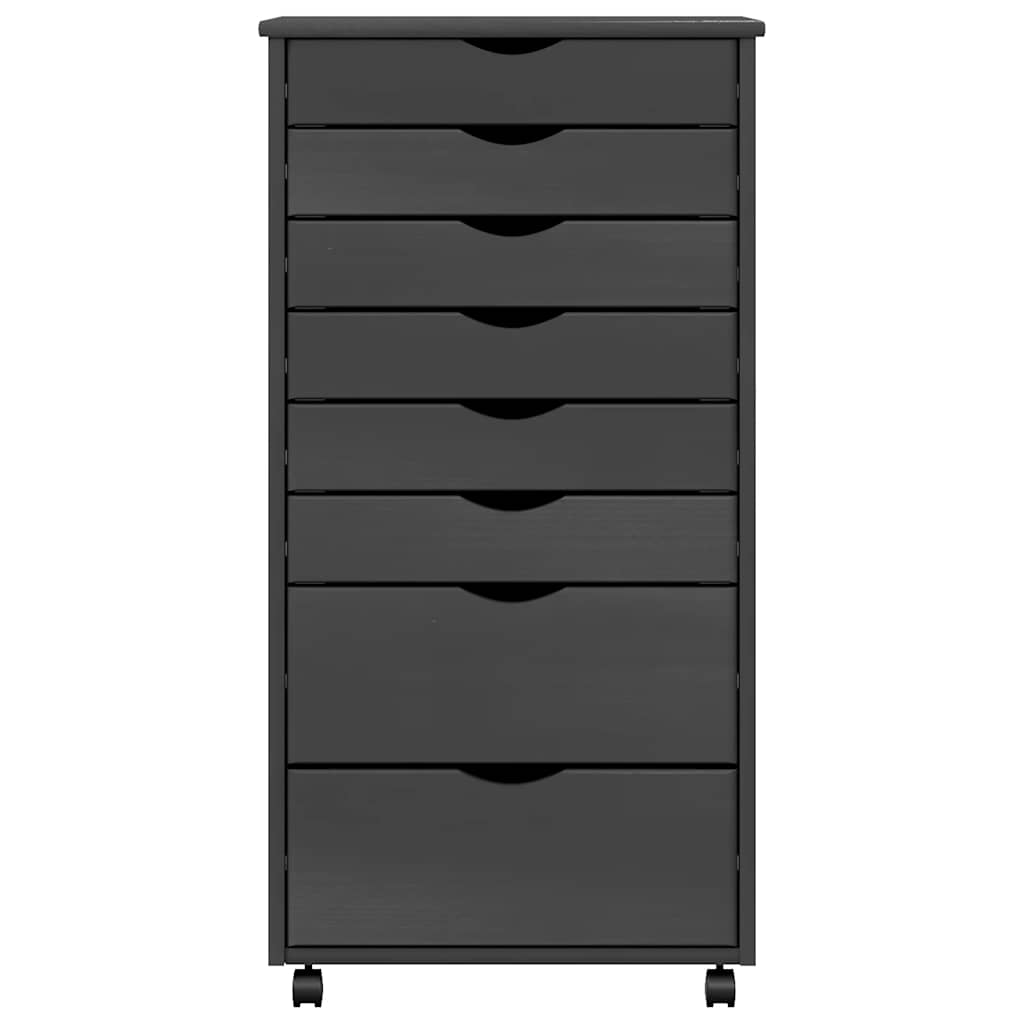 Rolling Cabinet with Drawers "MOSS" Grey Solid Wood Pine