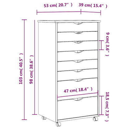 Rolling Cabinet with Drawers "MOSS" Grey Solid Wood Pine