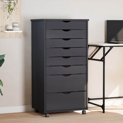 Rolling Cabinet with Drawers "MOSS" Grey Solid Wood Pine