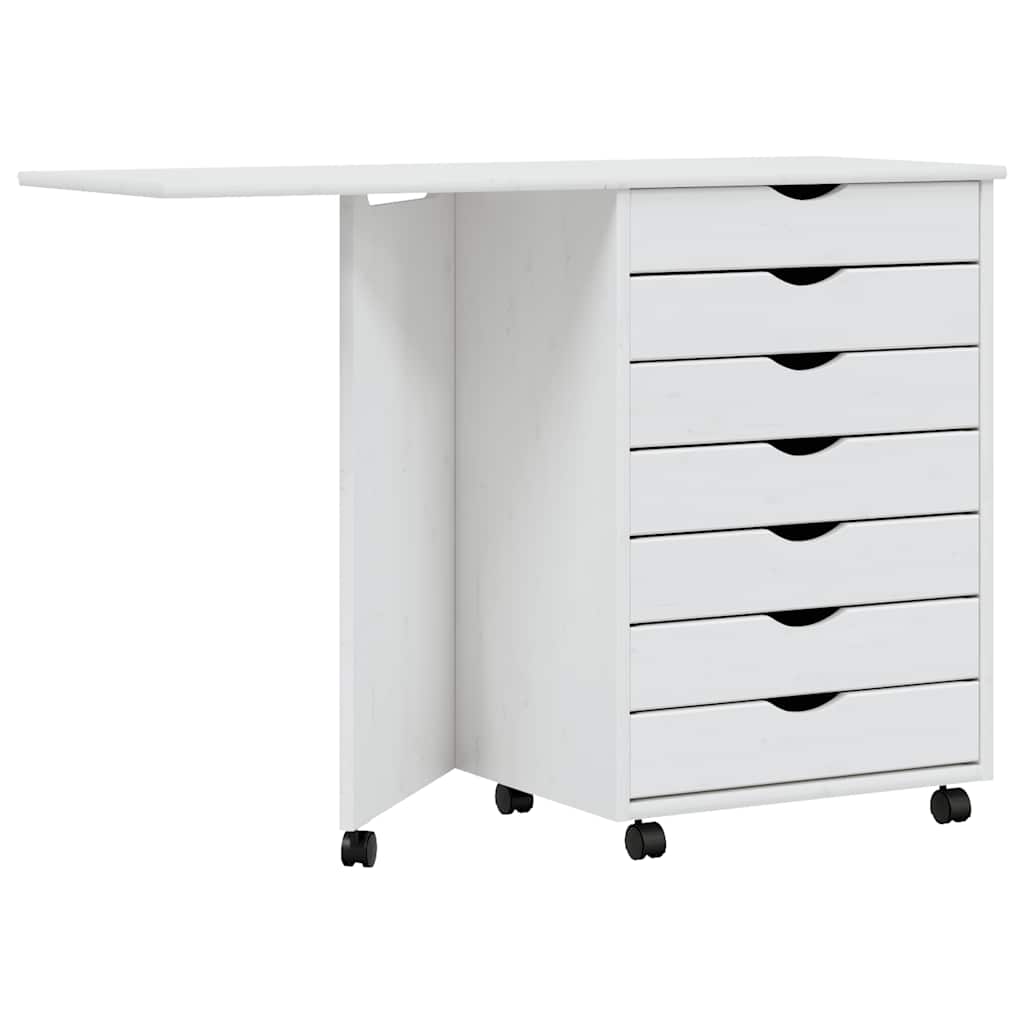 Rolling Cabinet with Desk MOSS White Solid Wood Pine
