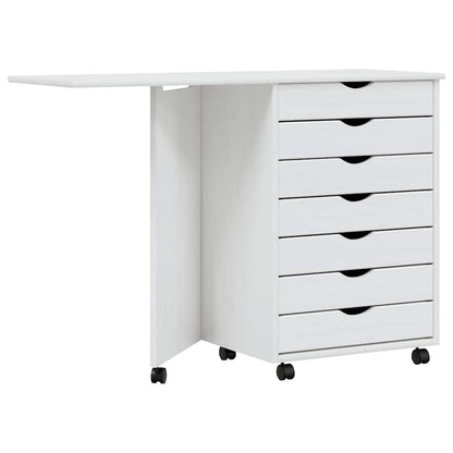 Rolling Cabinet with Desk MOSS White Solid Wood Pine