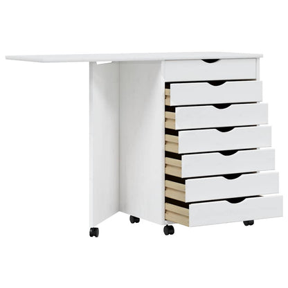 Rolling Cabinet with Desk MOSS White Solid Wood Pine