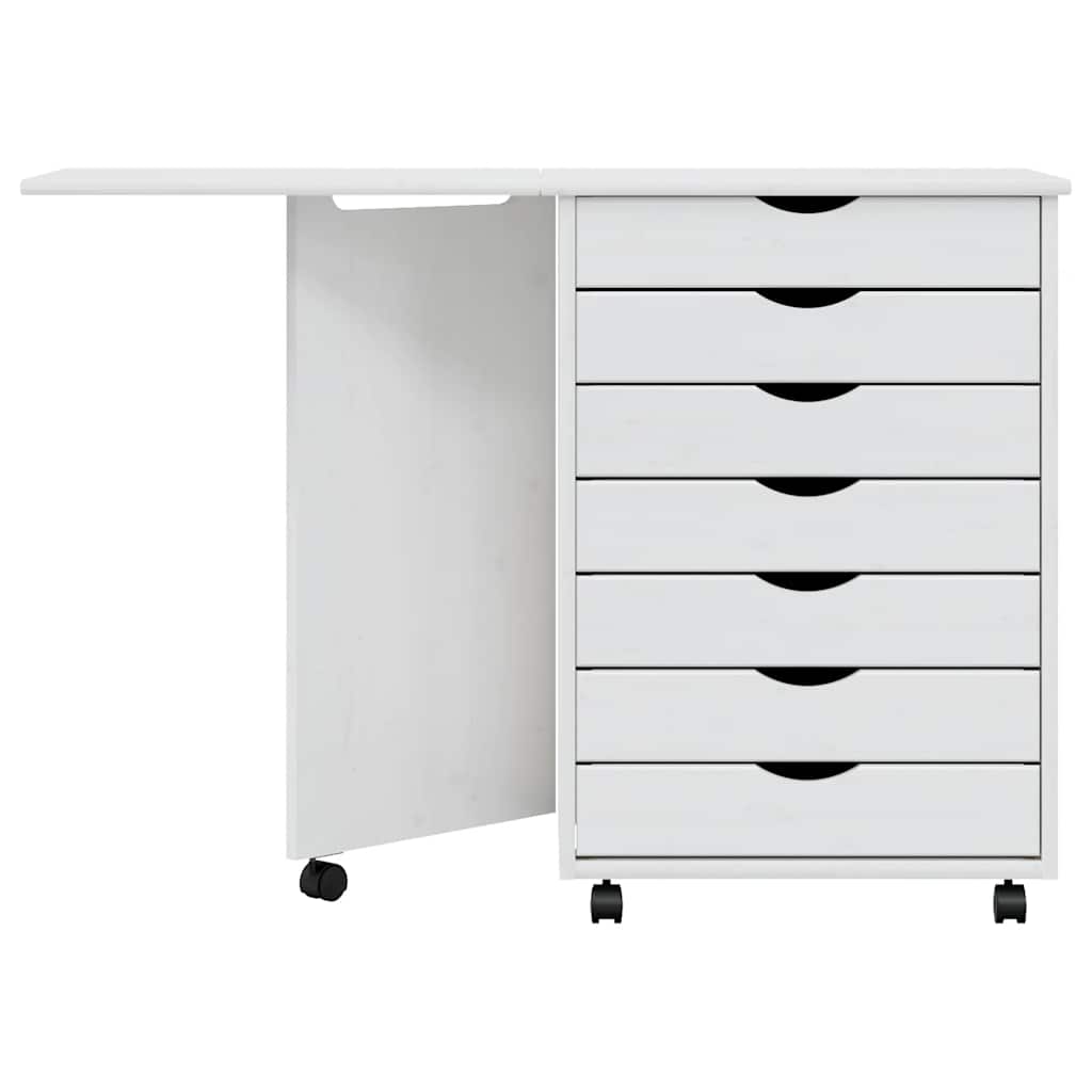 Rolling Cabinet with Desk MOSS White Solid Wood Pine