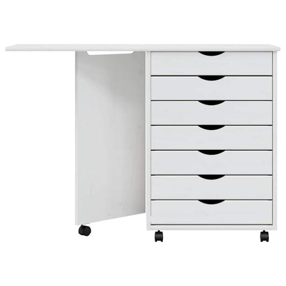 Rolling Cabinet with Desk MOSS White Solid Wood Pine