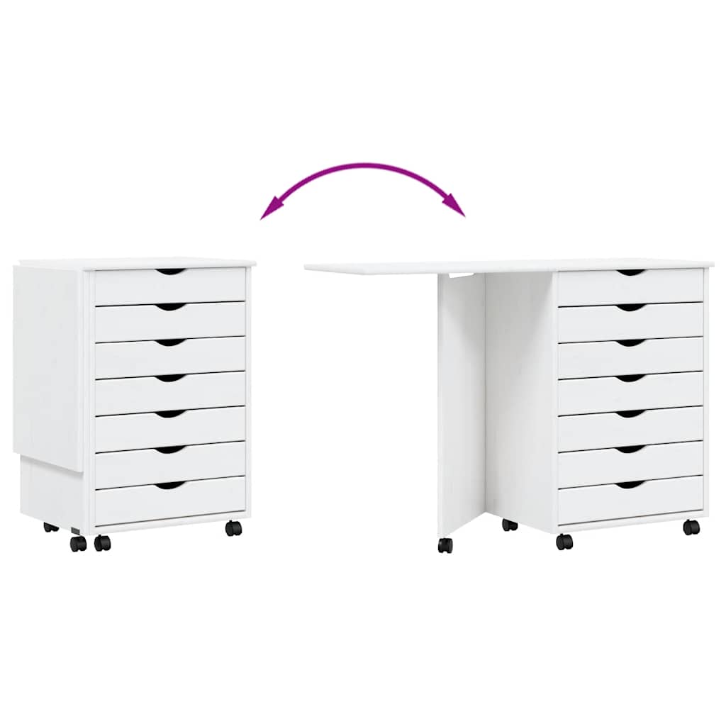 Rolling Cabinet with Desk MOSS White Solid Wood Pine
