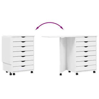 Rolling Cabinet with Desk MOSS White Solid Wood Pine