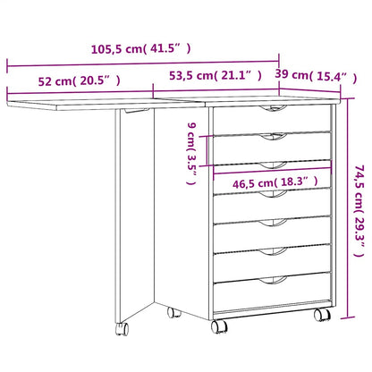 Rolling Cabinet with Desk MOSS White Solid Wood Pine