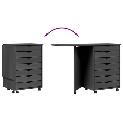 Rolling Cabinet with Desk MOSS Grey Solid Wood Pine