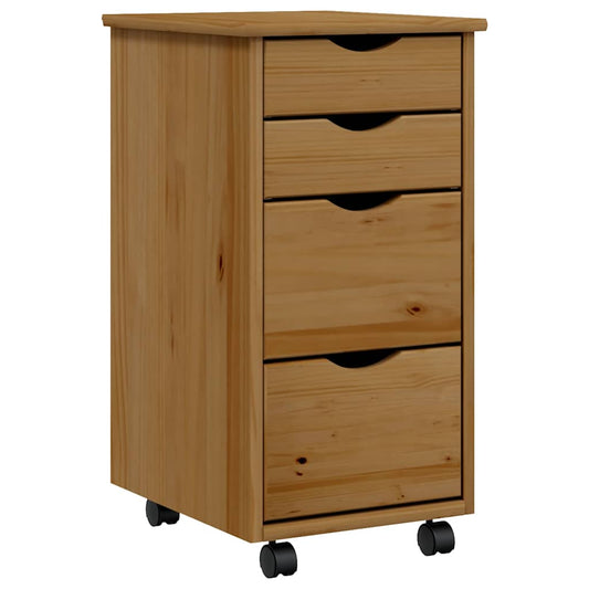 Rolling Cabinet with Drawers MOSS Honey Brown Solid Wood Pine